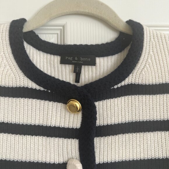 NWOT rag & bone Nancy navy and cream striped cardigan size L - Picture 2 of 6